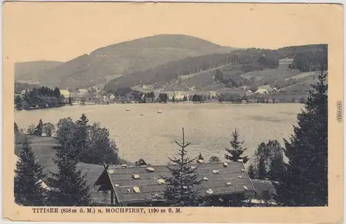 Titisee-Neustadt Blick über den See (858 m ü. M.) und Hochfürst   1916