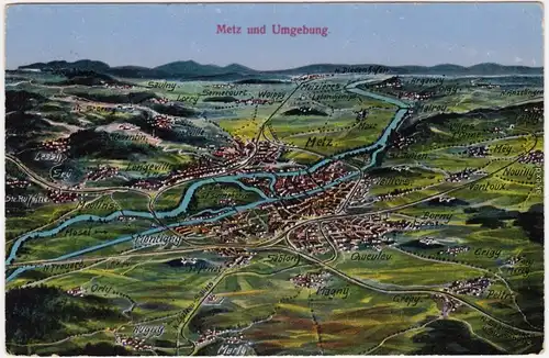 Metz Landkarten Ak: Metz und Umgebung Lothringen Lorraine 1918