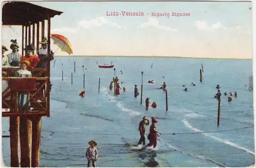 Lido di Venezia-Venedig Venezia Strandleben Vintage Postcard 1928