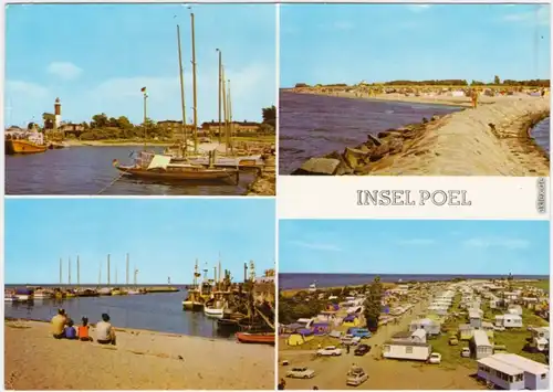 Ansichtskarte 
Poel Hafen und Leuchtturm, An der Mole, Am Hafen, Zeltplatz 1979