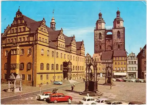 Wittenberg Marktplatz mit Rathaus und Blick zur Stadtkirche 1981