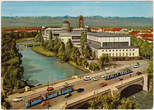 München Isarpartie und Deutsches Museum Ludwigsbrücke - Verkehr - Straba 1973