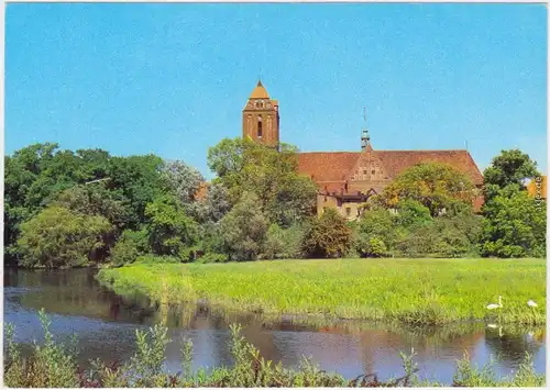 Ansichtskarte Güstrow Blick zum Dom - Teich im Vordergrund 1983