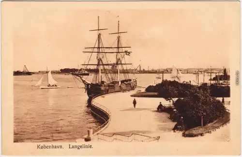 Ansichtskarte Kopenhagen København Langelinie  - Segelschiff 1924