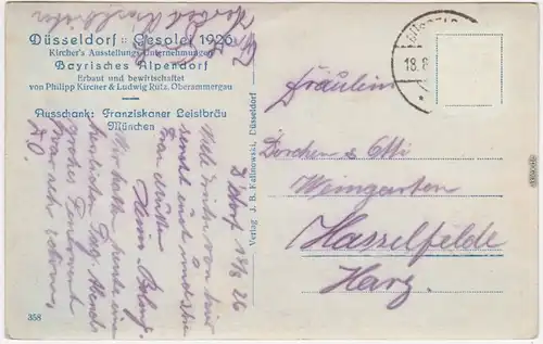 Düsseldorf Partie aus dem Bayerischen Alpendorf - Goselei 1926 