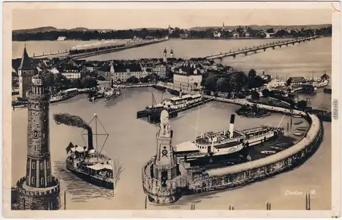 Lindau (Bodensee) Fotomontage - Hafen und Dampfer 1932 