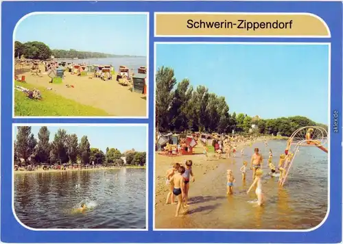 Zippendorf Schwerin Strand und Strandkörbe, Kinder an der Wasserrutsche 1982