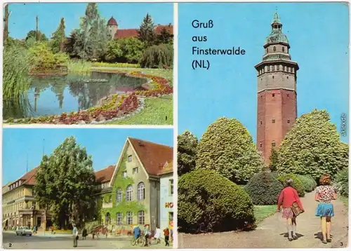 Finsterwalde Grabin 1. Goldfischteich  2. Post und Sparkasse 3. Wasserturm 1970