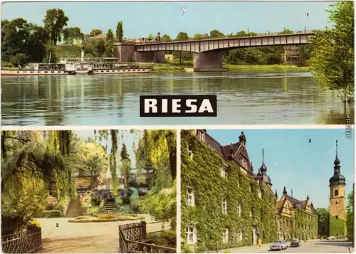 Ansichtskarte Riesa 1. Neue Elbbrücke 2. Stadtpark 3. Rathaus 1970