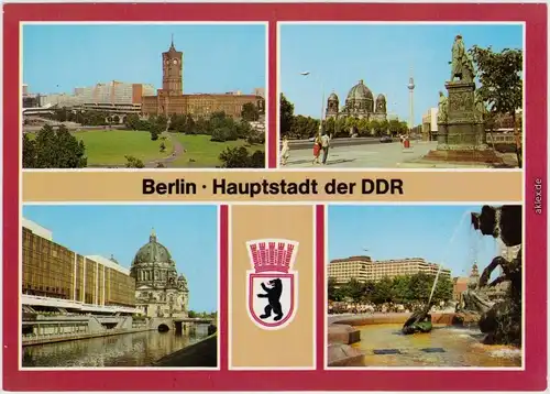 Berlin Blick zum Rathaus, Spree mit Palast der Republik  Palasthotel 1984