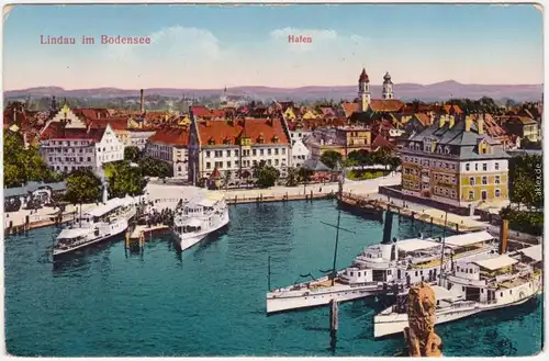 Lindau (Bodensee) Hafen Dampfer Künstlerkarte  1908