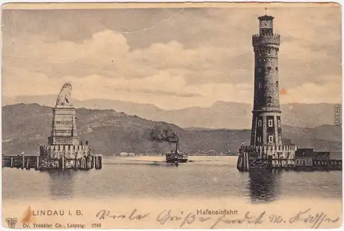 Ansichtskarte  Lindau (Bodensee) Hafeneinfahrt 1901