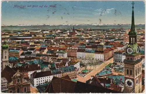 Ansichtskarte München Blick über die Stadt - Markt und Straße 1914