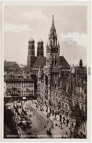 Ansichtskarte München Marienplatz, Rathaus  Frauenkirche Malthäuser Bräu 1931