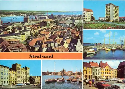 Stralsund Teilansicht, Leninplatz, Blick zum Hafen, Heinrich-Heine-Ring,  1979