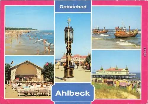 Ahlbeck  Usedom  Seebrücke   Strand, Konzertpavillon, Seebrücke, Stranduhr 1980