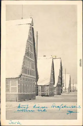 Jork Altländer Fachwerkhäuser im Winter Ansichtskarte 1955