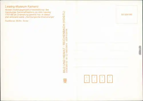 Ansichtskarte Kamenz Kamjenc Lessingmuseum 1988