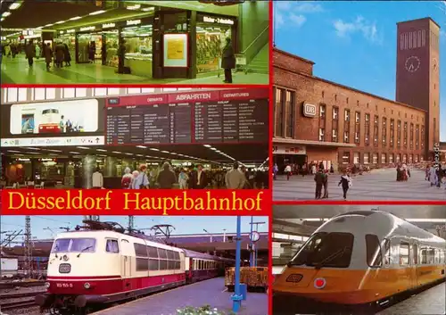 Düsseldorf Hauptbahnhof - Innen- und Außenansicht   E-Lok. und Schnellzug,  1985