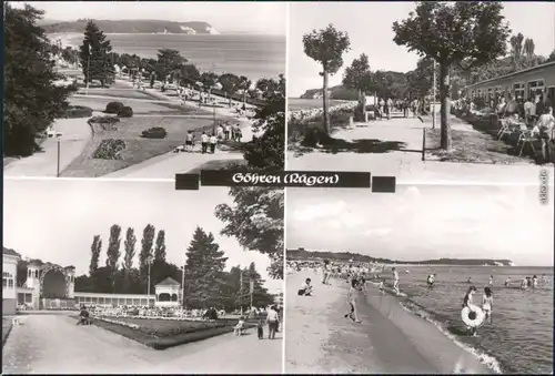 Göhren (Rügen) Theaterbühne im Freien, Badestrand mit Badegästen 1978