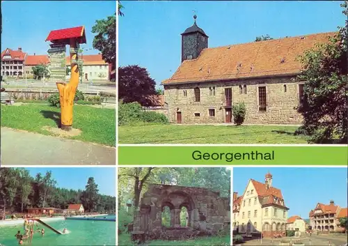 Georgenthal (Thüringen) Wanderwegweiser, Kirche, Waldbad, Ruine des ehem.  1982