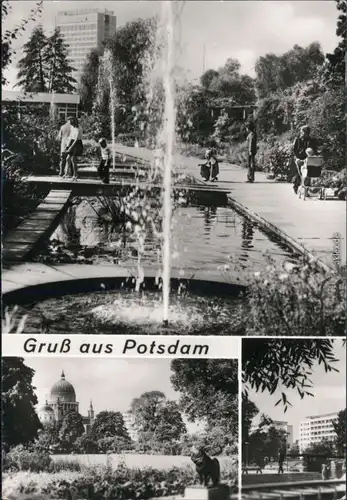 Potsdam Auf der Freundschaftsinsel mit Stadtblick - Brunnen mit Fontäne 1982