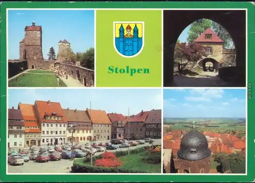 Stolpen Steiger- und Johannisturm, Klengelsburg auf die Stadt, Markt 1983