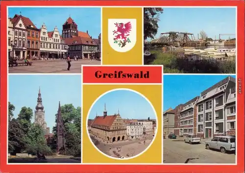 Greifswald Platz Freundschaft, Wiecker Brücke, Rubenowdenkmal, Knopfstraße 1983