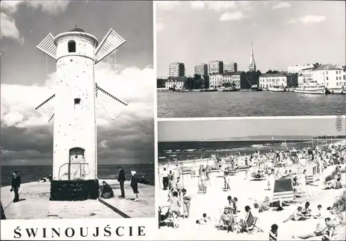 Swinemünde Świnoujście Leuchtturm, Strand, Panorama-Ansicht 1977