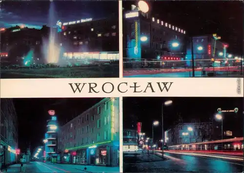 Breslau Wrocław Stadtteilansichten Ansichtskarte Plätze Straßen bei Nacht 1969