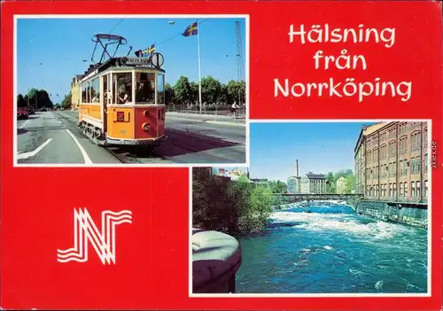 Norrköping Straßenbahn und Fluss Ansicht 1999