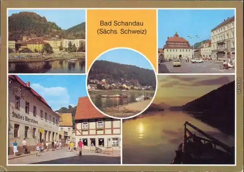 Bad Schandau Teilansicht, Markt, Poststraße, Dampferanlegestelle,  Elbe 1985