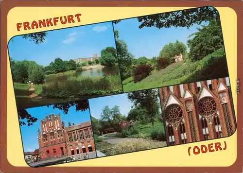 Frankfurt (Oder) Blick in den Park mit Teich (3), Blick auf das Rathaus (2) 1992