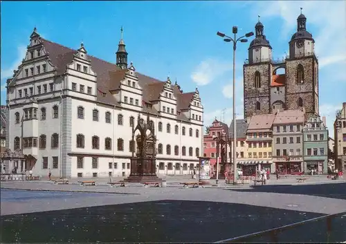 Ansichtskarte Lutherstadt Wittenberg Markt mit Rathaus und Stadtkirche 1991