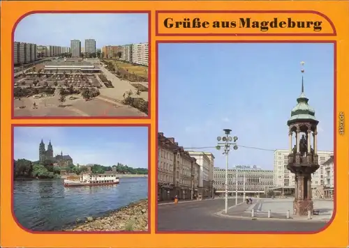 Magdeburg Stadtteil - Magdeburg-Nord, Blick zum Dom, Magdeburger Reiter 1985