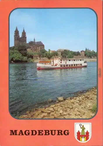 Altstadt Magdeburg Blick über die Elbe zum Dom - Dampfer im Vordergrund 1985