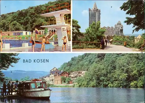 Ansichtskarte Bad Kösen 1. Schwimmbad 2. Rudelsburg 3. Dampferanlegestelle 1973