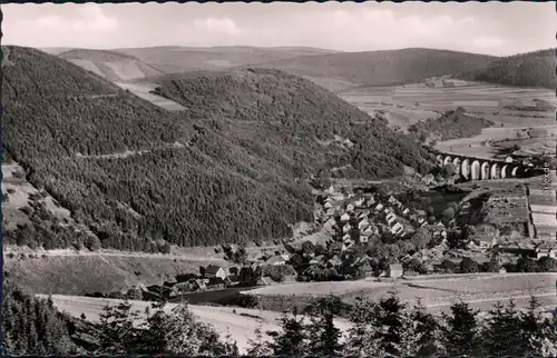 Gosau Panorama-Ansicht - Blick vom Treis  Stadt im Tal  Brücke (Viadukt) 1954