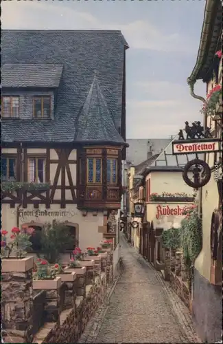 Rüdesheim (Rhein) Drosselgasse mit Gasthof "Drosselhof" 1958