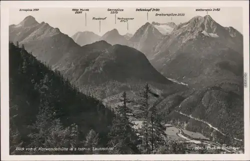 Hinterriß (Tirol) Blick von der Karwendelhütte in's Isar- und Leutaschtal 1965 