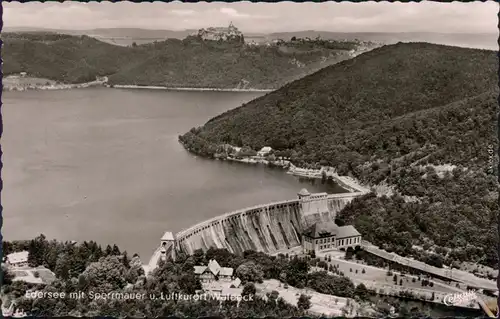 Hemfurth Edersee-Edertal Blick auf die Edertalsperre und dem Schloß 1960