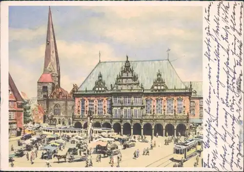 Bremen Marktplatz - Aquarell von A. Höfer Ansichtskarte 1964