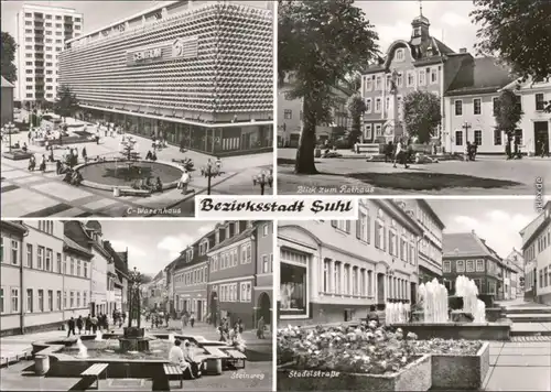 Suhl C-Warenhaus, Rathaus, Steinweg, Stadelstraße Foto Ansichtskarte  1979