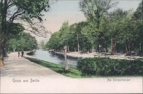 Tiergarten Berlin Am Tiergartenufer colorierte Ansichtskarte 1908