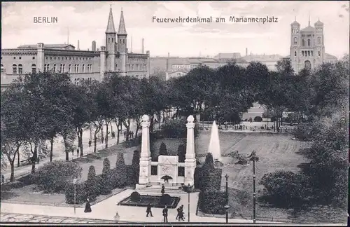 Ansichtskarte Kreuzberg Berlin Feuerwehrdenkmal am Mariannenplatz 1913