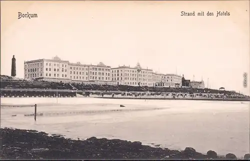 Borkum Strand mit Hotels Ansichtskarte 1913