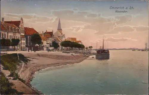 Emmerich (Rhein) Partie am Rheinufer colorierte Ansichtskarte 1923