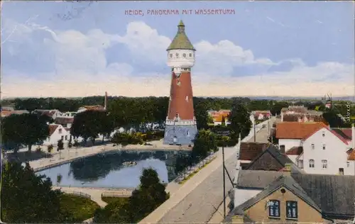 Heide (Holstein) Stadt, Straßenpartie - Wasserturm  b Dithmarschen 1921