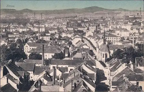 Zittau Blick über die Stadt - Straße - und Fabriken Ansichtskarte 1912