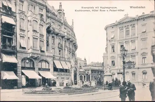 Wiesbaden Krantzplatz - Geschäfte Ansichtskarte 1908